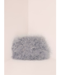 Missguided Feather Clutch Bag Silver