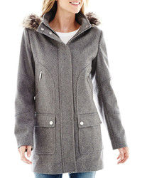 jcpenney Ana Ana Faux Fur Trim Hood Wool Blend Coat Tall