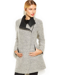 Calvin Klein Asymmetrical Faux Leather Trim Wool Blend Coat