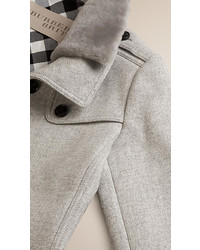 Burberry Brit Wool Blend Trench Coat With Shearling Collar