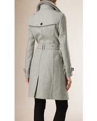 Burberry Brit Wool Blend Trench Coat With Shearling Collar