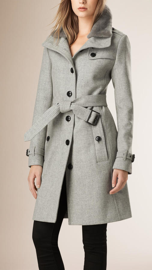 Burberry Brit Wool Blend Trench Coat With Shearling Collar, $1,395 |  Burberry | Lookastic