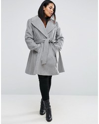 Asos Curve Curve Skater Coat In Wool Blend With Oversized Collar And Self Belt
