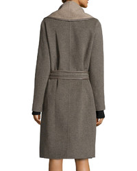 Vince Drape Front Leather Trimmed Wool Coat