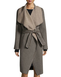 Vince Drape Front Leather Trimmed Wool Coat