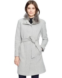 Lauren Ralph Lauren Faux Fur Trim Belted Stand Collar Coat