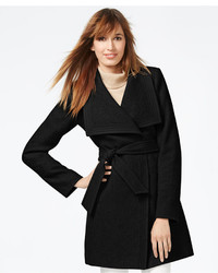 Jessica Simpson Faux Leather Trim Belted Wrap Coat