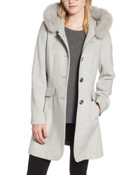 Kristen Blake Genuine Fox Trim Hooded Wool Coat