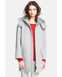 Vince Genuine Rabbit Fur Lined Wool Blend Hooded Coat