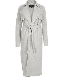 River Island Grey Jersey Long Belted Trench Coat