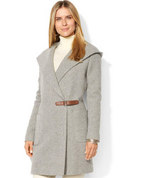 Lauren Ralph Lauren Hooded Herringbone Wool Cashmere Blend Wrap Coat