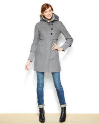 DKNY Hooded Wool Blend Babydoll Coat