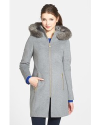 T Tahari Kaili Faux Fur Trim Wool Blend Coat