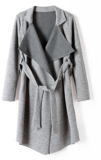 Lapel Belted Slim Cool Knitted Coat, $64 | Romwe | Lookastic.com