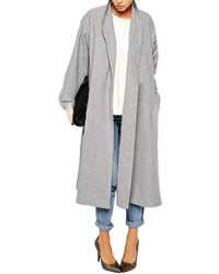 Lapel Pockets Long Grey Coat
