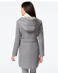 DKNY Plaid Hood Belted Coat