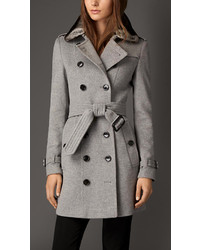 Burberry Wool Cashmere Trench Coat With Rabbit Topcollar