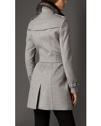 Burberry Wool Cashmere Trench Coat With Rabbit Topcollar