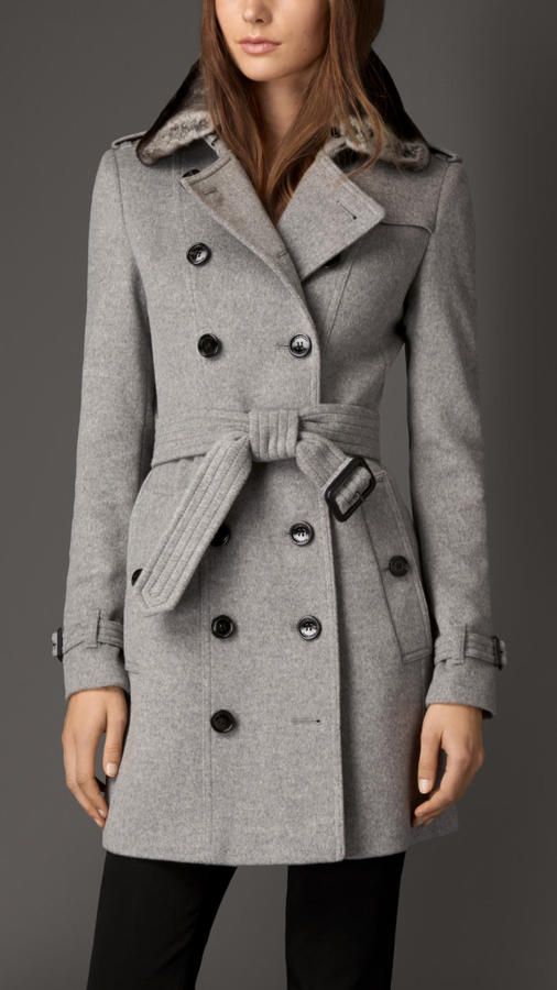 Burberry Wool Cashmere Trench Coat With Rabbit Topcollar, $2,195 | Burberry  | Lookastic