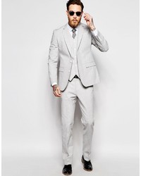 Asos Brand Slim Suit Jacket In Gray Nepp Fabric