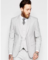 Asos Brand Slim Suit Jacket In Gray Nepp Fabric