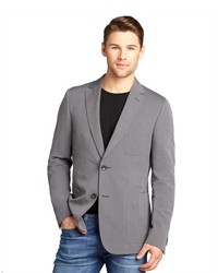Z Zegna Grey Cotton Linen Blend Two Button Suit Jacket