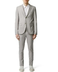 Topman Light Grey Chambray Skinny Fit Suit Jacket
