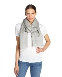 Tom Ford Grey And White Cotton Cashmere Blend Printed Scarf