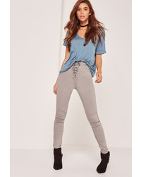Missguided High Waisted Lace Up Skinny Jeans Grey