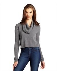 BCBGMAXAZRIA Heather Grey Wool Blend Cropped Cowl Neck Samira Cashmere Sweater