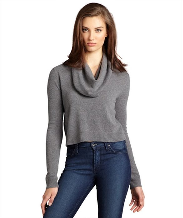 BCBGMAXAZRIA Heather Grey Wool Blend Cropped Cowl Neck Samira Cashmere  Sweater, $119 | Bluefly | Lookastic