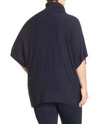 Sejour Plus Size Button Cowl Neck Short Sleeve Sweater