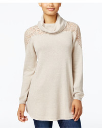 Style&co. Style Co Cowl Neck Lace Yoke Sweater Only At Macys