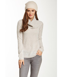 Vertical Design Cashmere Cowl Neck Sweater