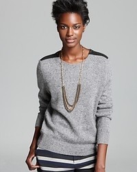 Aqua Cashmere Sweater Speckled Zipper Shoulder Pullover