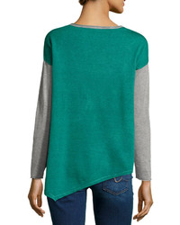 Neiman Marcus Asymmetric Colorblock Sweater Heather Grayink Everglade