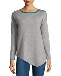 Neiman Marcus Asymmetric Colorblock Sweater Heather Grayink Everglade