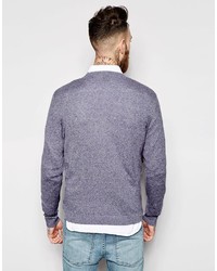 Asos Brand Crew Neck Sweater In Blue Twist Cotton