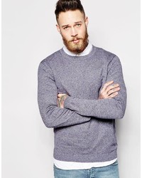 Asos Brand Crew Neck Sweater In Blue Twist Cotton