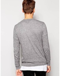 Asos Brand Crew Neck Sweater In Gray Cotton