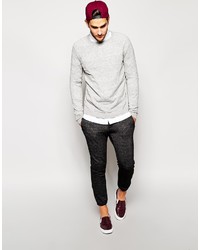 Asos Brand Crew Neck Sweater In Gray Cotton