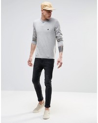 Asos Brand Crew Neck Sweater In Gray Marl Cotton With Logo