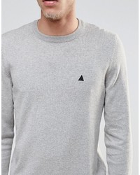 Asos Brand Crew Neck Sweater In Gray Marl Cotton With Logo