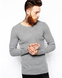 Asos Brand Crew Neck Sweater In Stretch Rib