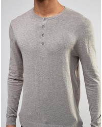 Asos Brand Grandad Neck Sweater In Gray Cotton