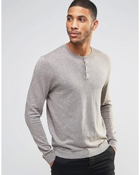 Asos Brand Grandad Neck Sweater In Gray Cotton