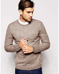 Asos Brand Merino Wool Crew Neck Sweater In Brown