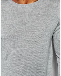 Asos Brand Merino Wool Crew Neck Sweater In Gray