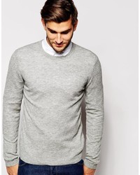 Asos Brand Merino Wool Crew Neck Sweater In Gray