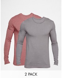 Asos Brand Muscle Long Sleeve T Shirt With Crew Neck 2 Pack Save 19%